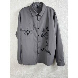 ROMWE Skeleton Button Down Shirt Heart and Soul Graphic Print Mens‎ Large
